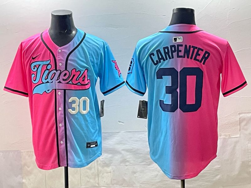 Men 2025 Detroit Tigers 30 Carpenter Blue pink Game Nike MLB Jersey style 04